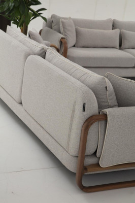 Sofagarnitur 431 Sitzer Sessel Modern Stoff Grau Set Wohnzimmer Gruppe