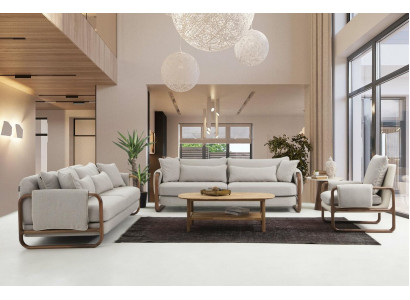 Sofagarnitur 331 Sitzer Sessel Dreisitzer Modern Stoff Grau Set Design