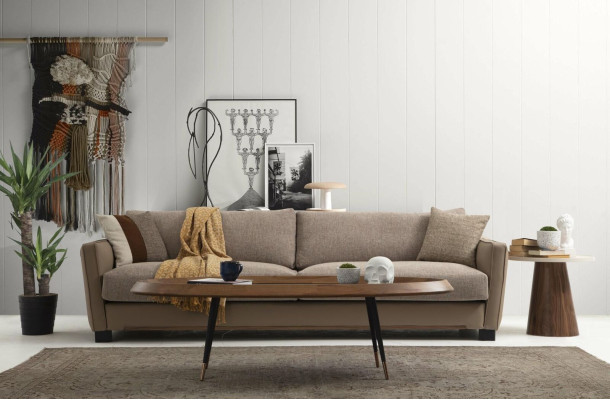 Sofagarnitur 441 Sitzer Sessel Viersitzer Modern Stoff Beige Set 3tlg