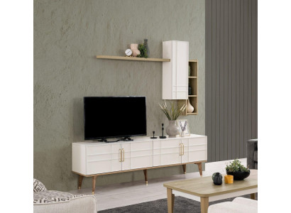 Garnitur TV Ständer Schrank RTV Lowboard Wohnzimmer Regale Weiß Holz
