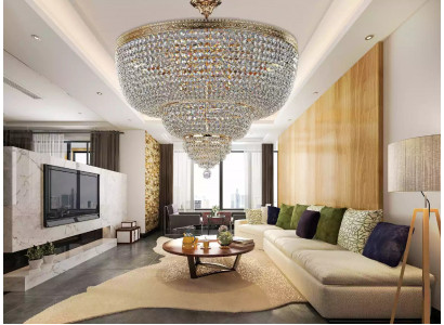 Luxus Deckenleuchte Luster Lampe Leuchten Kronleuchter Kristall Gold 100cm