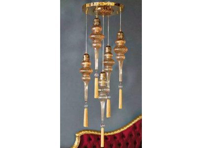 Lüster Rund Deckenleuchter Kronleuchter Deckenlampe Lampen Glas Gold