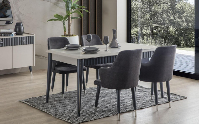 Graues Esszimmer Stuhl-Set Designer Polsterstühle 6tlg. Textil Stühle