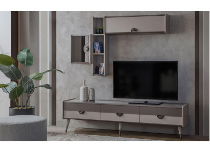 Beiges Wohnzimmer Sideboard Robuster TV-Ständer Lowboard Luxus Regale