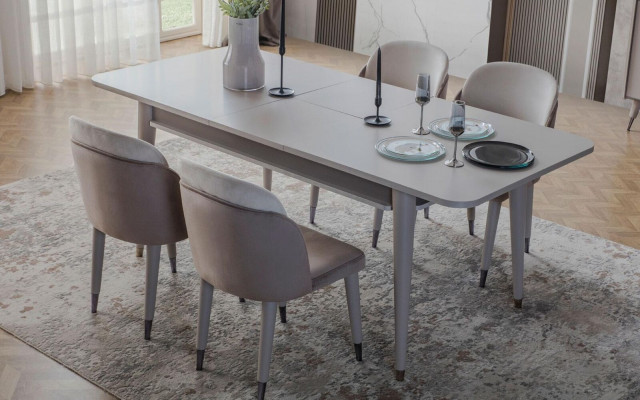 Grauer Esstisch Designer Esszimmer Möbel Ausziehbarer Holz Tisch Neu