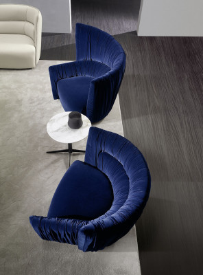 Sessel Einsitzer Italienischer Stil Polster Holz Textil Prianera Luxus Blau