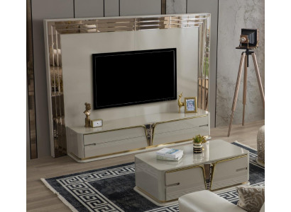 TV Ständer RTV Lowboard Sideboard Wohnzimmer Gold Beige Luxus Holz Neu
