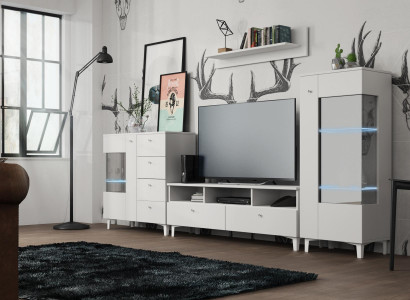 Wohnzimmer Set Vitrine Kommode Wandregal Wohnwände Kommoden Design Schrank 4tlg.