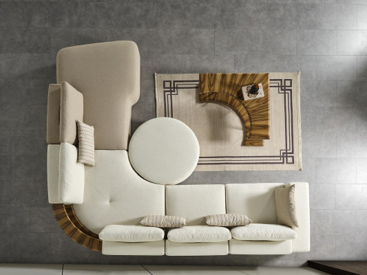 Couchtisch Tisch Beistelltisch Wohnzimmer Modern Weiß Rund Stoff Holz