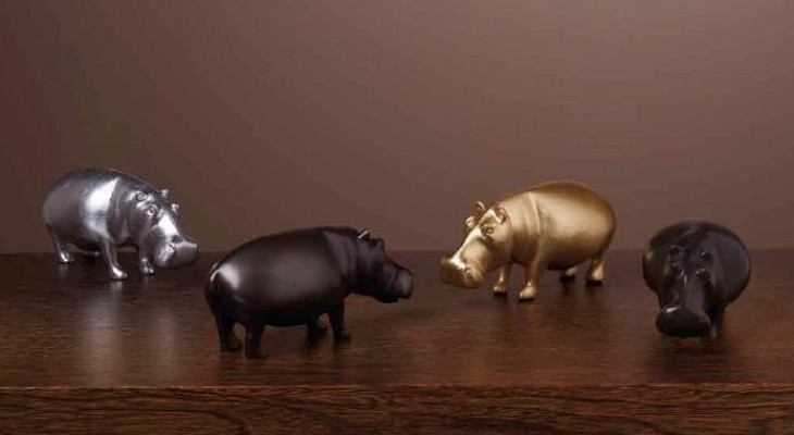 Messing Hippo Nilpferd Statue Heim Dekor Farbe Gold Figur neu Wohnzimmer