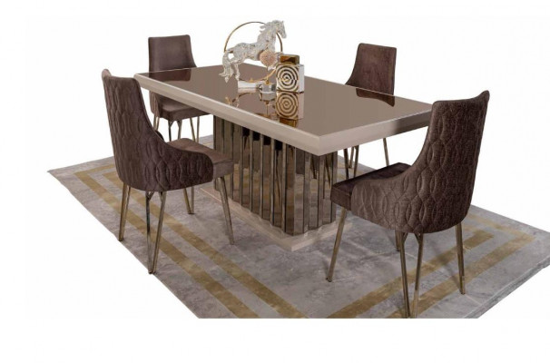 Designer Braun Esszimmer Garnitur Essgruppe Esstisch 4x Stühle 7tlg neu