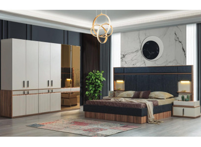 Möbel Luxury Bett 2x Nachttische Kleiderschrank Schlafzimmer Set