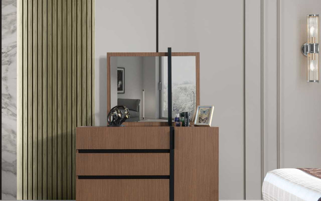 Moderne Braune Schlafzimmer Kommode 3x Schubladen 1-türig Holz Möbel