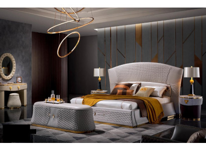 Bett Betten Doppelbett Schlafzimmer Leder Polster Textil Doppelbetten