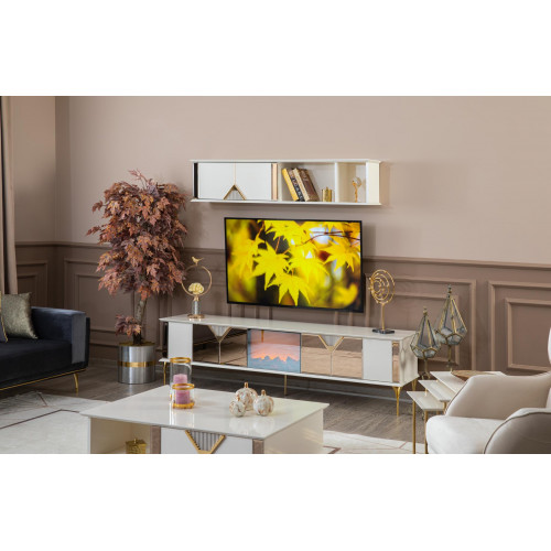 Wohnzimmer Möbel Wohnwand TV-Ständer Wandregal Holz Weißer neu Modern