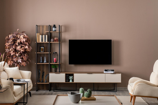 Wohnwand Wohnzimmer Möbel TV Ständer Bücherregal 240cm Holz Wohnwände
