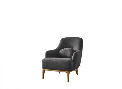 Sessel Design Luxus Polster Lounge grau Modernes Wohnzimmer Holz Textil