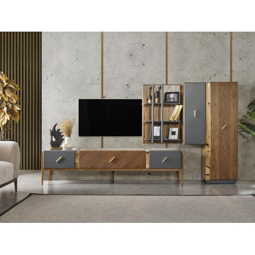 Wohnwand TV-Ständer Bücherregal Hangeschrank Schrank Moderne neu
