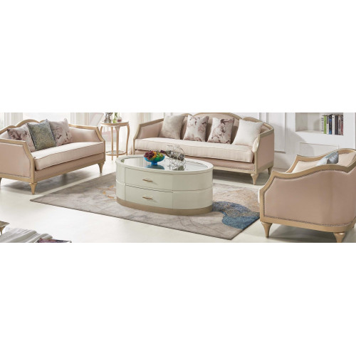 Creme Couchtisch Ovaler Wohnzimmer Tisch Glastisch Couchtische Möbel