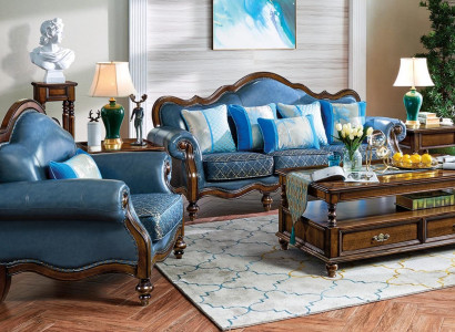 Blaue Barock Rokoko Chesterfield Sofagarnitur Sofa 3+1 Sitz Garnitur