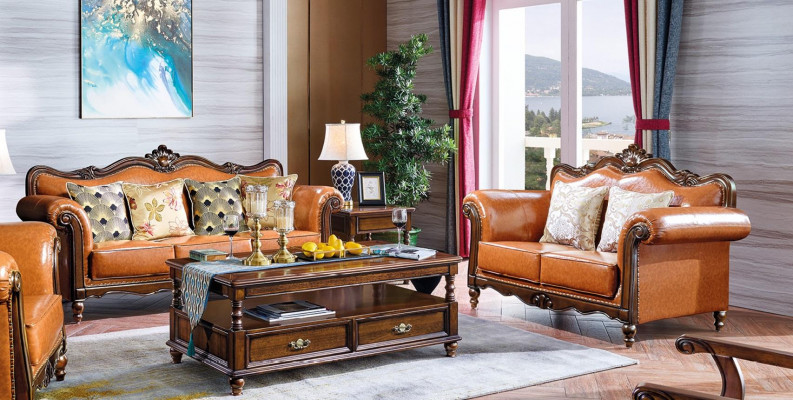 Wohnzimmer Garnitur Sofagarnitur 3+2 Sitz Couch Polster Sofa Luxus Möbel Orange