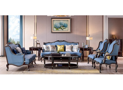 Luxus Klassische Chesterfield Polster Sofagarnitur 3+2+1+1 Sitzer Blau Schwarz