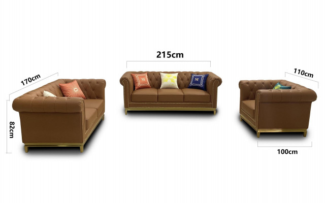 Sofagarnitur Chesterfield mit Metall Luxus Couch Textil Polster Möbel