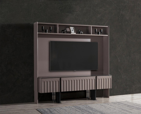 Braune Wohnwand TV-Wand Designer Holz Möbel Wohnzimmer Einrichtung RTV