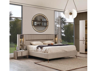 Beiges Doppelbett Schlafzimmer Betten Kunstleder Bett Holzgestell Neu
