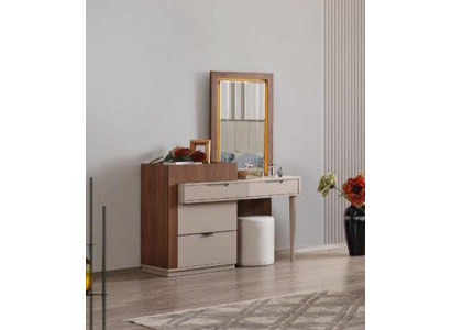 Beige-Braune Schlafzimmer Kommode Designer Schminktisch Mit Spiegel 2tlg