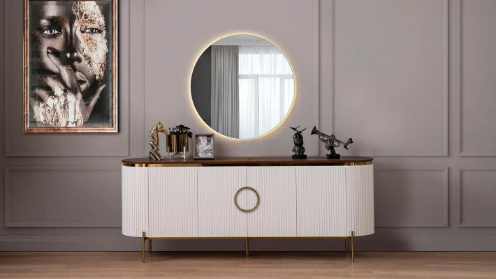 Esszimmer Set Besteht aus Anrichte und Spiegel Beige mit Gold Elemente