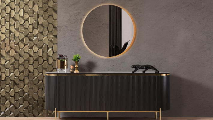 Esszimmer Set Modern Besteht aus Schwarz Anrichte und Spiegel 2tlg.