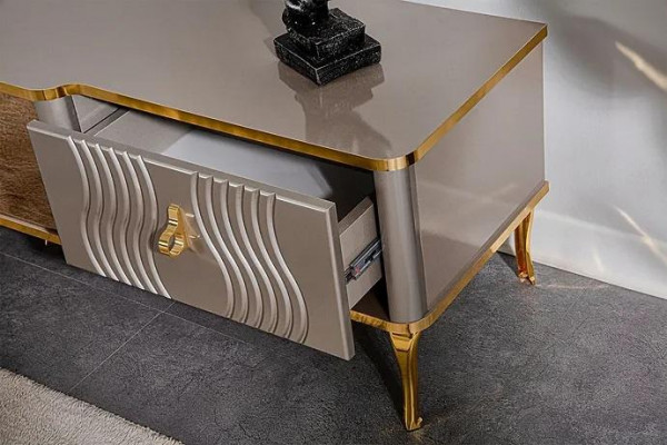 Weißes TV Sideboard goldene MDF Spanplatte + Metall Wohnzimmer TV Möbel