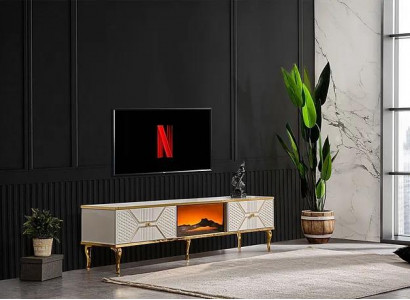 Luxuriöses TV-Sideboard weißgoldfarbenem Rahmen aus MDF Metall Weiß
