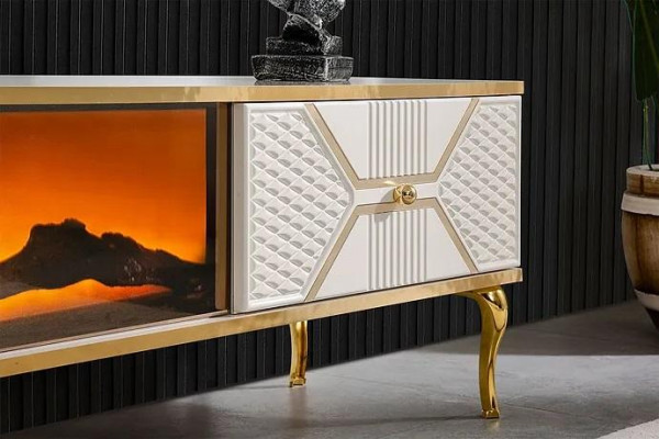 Luxuriöses TV-Sideboard weißgoldfarbenem Rahmen aus MDF Metall Weiß