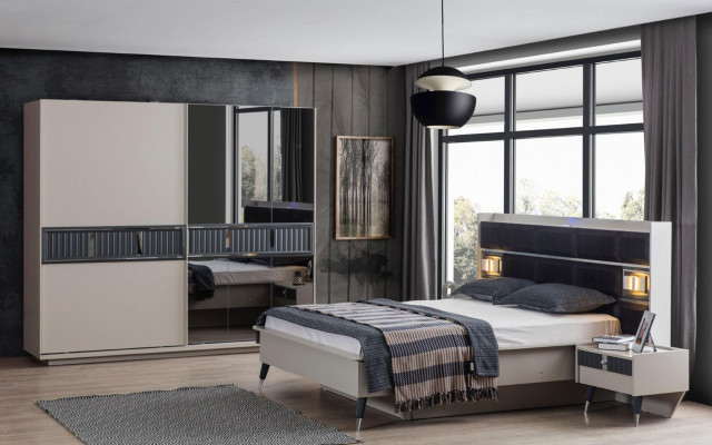  Moderner Beiger Schlafzimmer Kleiderschrank Spiegelschrank Holz Möbel