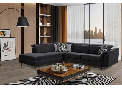  Schwarzes Polster Ecksofa L-Form Couch Wohnzimmer Wohnlandschaft Neu