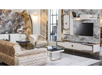 Exklusiver Edelstahl TV-Schrank Designer Wandregal Luxus Wohnzimmer Set