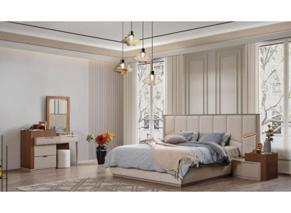 Beige Schlafzimmer Garnitur Luxuriöse Polsterbetten Nachttische Schrank