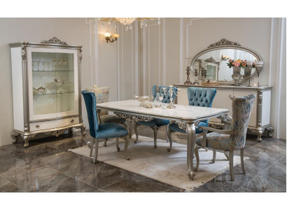 Esszimmer Set Garnitur Vitrine Tisch 6x Stuhl Kommode Spiegel Art déco 10tlg