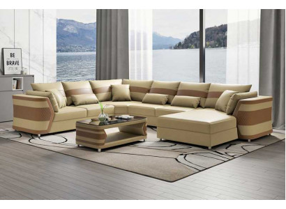 Wohnlandschaft xxl Sofa U Form Groß Ecksofa Ledersofa Beige Sofas Couchen