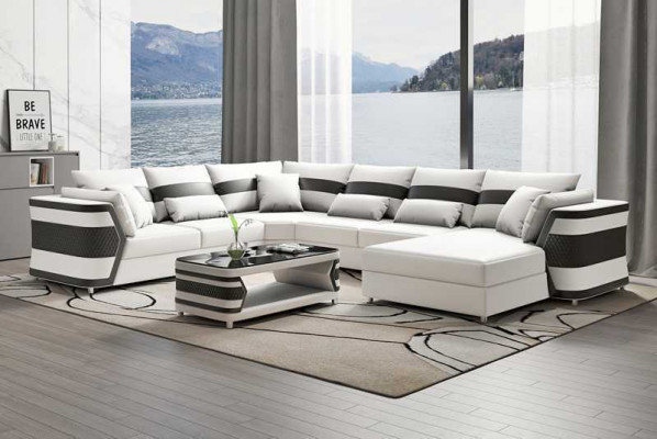 Wohnlandschaft xxl Sofa U Form Groß Ecksofa Ledersofa Beige Sofas Couchen
