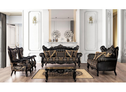 Schwarze Barock Möbel Sofagarnitur Sofa Couch Polster Möbel Tisch 5tlg