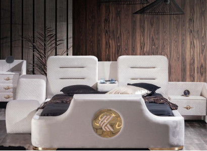 Doppelbett Betten Modern Luxus Hocker Multifunktion Bett Design Samt
