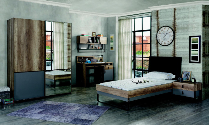 Designer Jugendzimmer Schlafzimmer Bett Nachttisch Schreibtisch 3tlg.