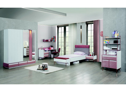 Kinderzimmer Set 7tlg Luxus Bett Nachttisch Kommode Kleiderschrank Wandregal