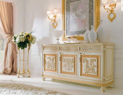 Anrichte Möbel Schrank Beige Holz Esszimmer Kommoden Barock