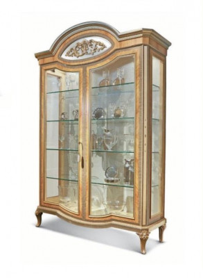 Vitrine Luxus Schränke Vitrinen Holz Wohnzimmer Möbel Gold Beige