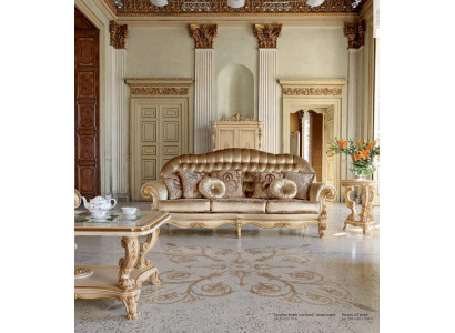 Chesterfield Dreisitzer Sofa 3 Sitzer Sofas Stoff Wohnzimmer Gold
