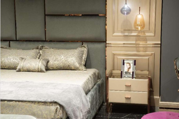 Gruppe Schlafzimmermöbel Doppelbett Bett Beige Modern Set 5tlg Holz